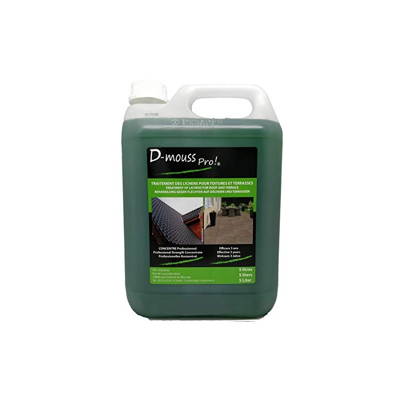 ANTI MOUSSE/ DEMOUSSANT PRO CONCENTRE 5L TOITURE, TERRASSE, FACADES TRAITE JUSQU'A 500M²